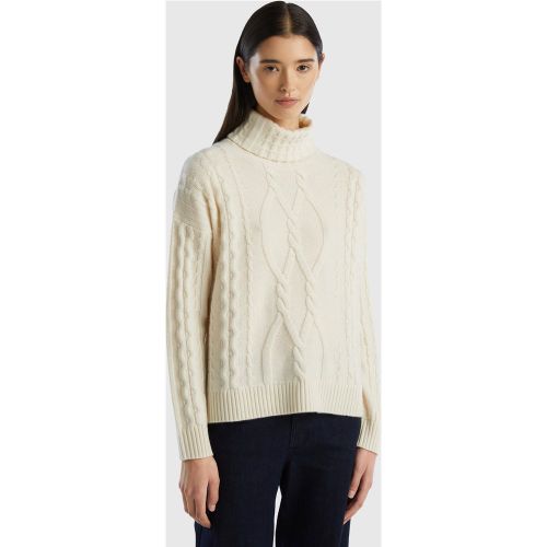 Benetton, Pull Torsadé À Col Montant En Pur Cachemire, taille L, Crème - United Colors of Benetton - Modalova