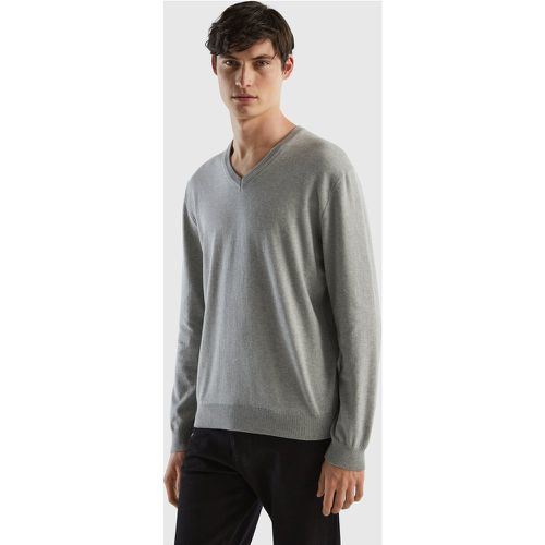 Benetton, Pull En Pur Coton À Col En V, taille M, Gris Clair - United Colors of Benetton - Modalova