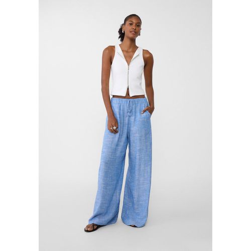 Pantalon wide leg à taille élastique avec lin S - Stradivarius - Modalova