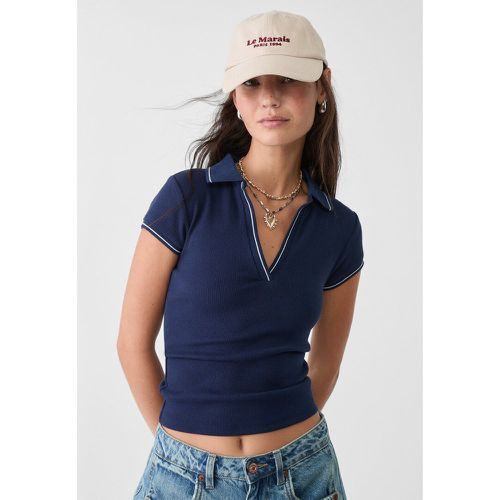 T-shirt polo contrastant M - Stradivarius - Modalova