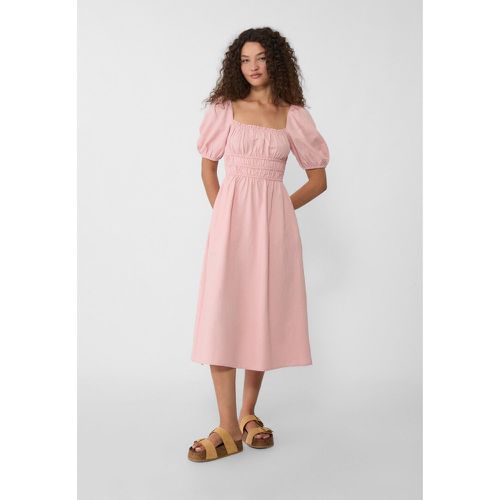 Robe midi fluide à manches bouffantes avec du lin L - Stradivarius - Modalova