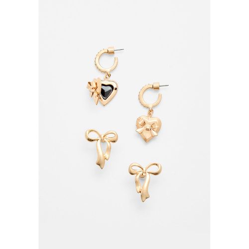 Lot de boucles d’oreilles avec nœud et cœur OS - Stradivarius - Modalova