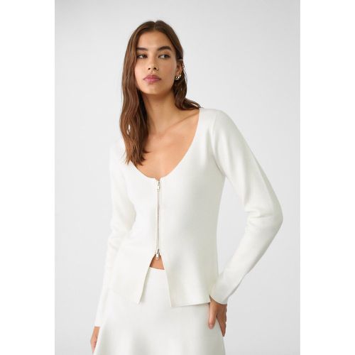 Veste en maille à zip Écru XS - Stradivarius - Modalova