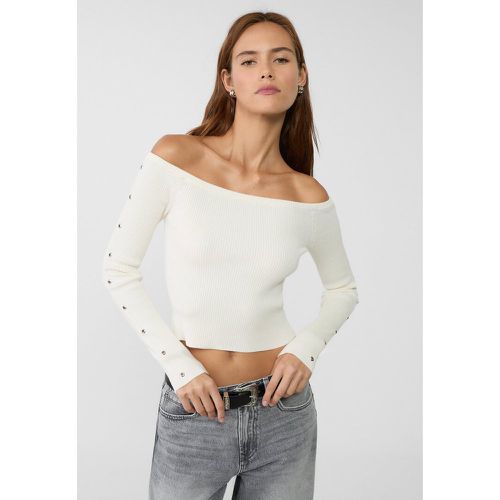 Pull en maille œillets Écru M - Stradivarius - Modalova