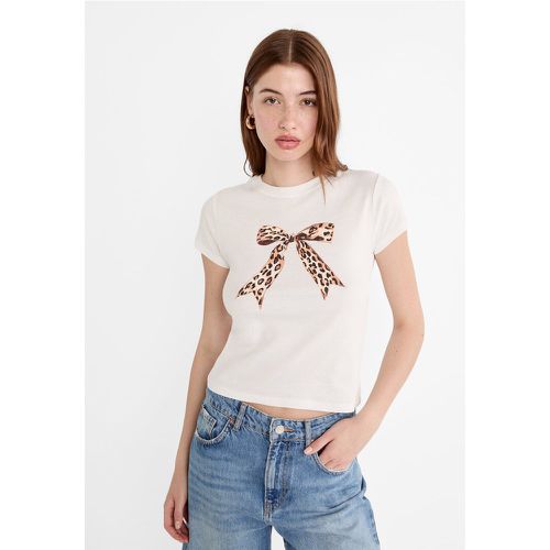 T-shirt léopard avec nœud Écru M - Stradivarius - Modalova