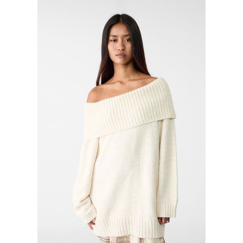 Pull en maille à épaules nues Écru M - Stradivarius - Modalova