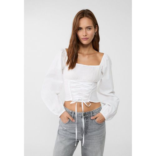 Top en popeline détail croisé Écru XS - Stradivarius - Modalova