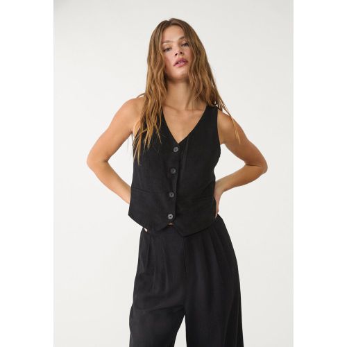 Veste sans manches boutonnée avec du lin XS - Stradivarius - Modalova