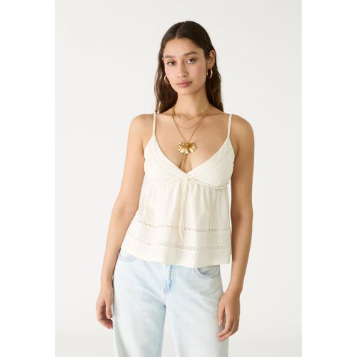 Top à bretelles et entredentelles Écru XS - Stradivarius - Modalova