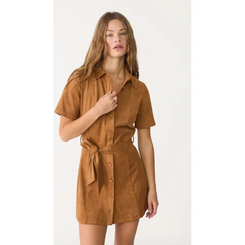 Robe chemise courte en suédine XS - Stradivarius - Modalova