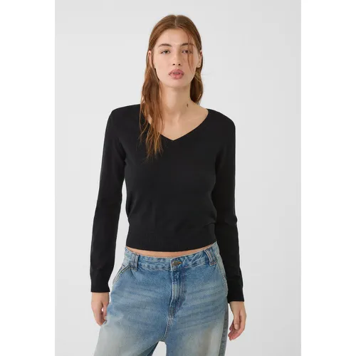 Pull basique en maille à décolleté en V XS - Stradivarius - Modalova