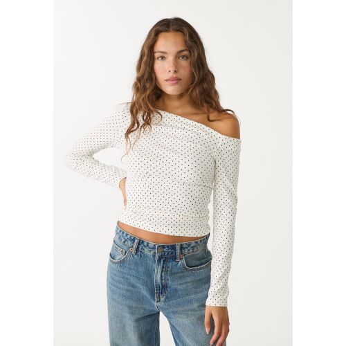 Top imprimé à encolure asymétrique Écru XS - Stradivarius - Modalova