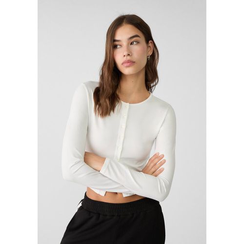 T-shirt manches longues boutons Écru XS - Stradivarius - Modalova