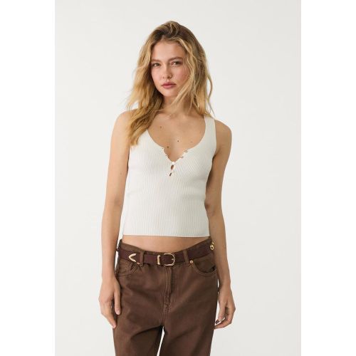 Débardeur côtelé boutonné Écru XS - Stradivarius - Modalova