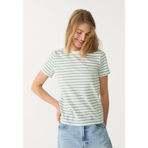 T-shirt basique regular fit à col rond et rayures XS - Stradivarius - Modalova