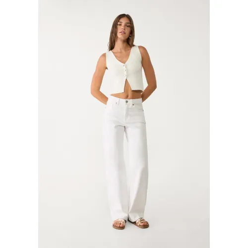 Top en maille avec boutons Écru XS - Stradivarius - Modalova