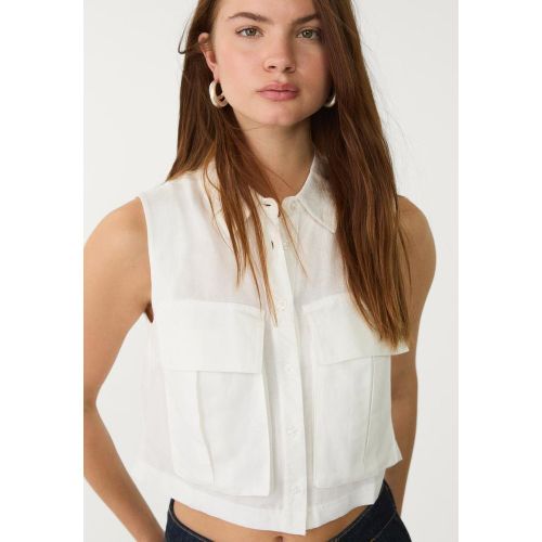 Chemise sans manches avec poches en lin mélangé S - Stradivarius - Modalova