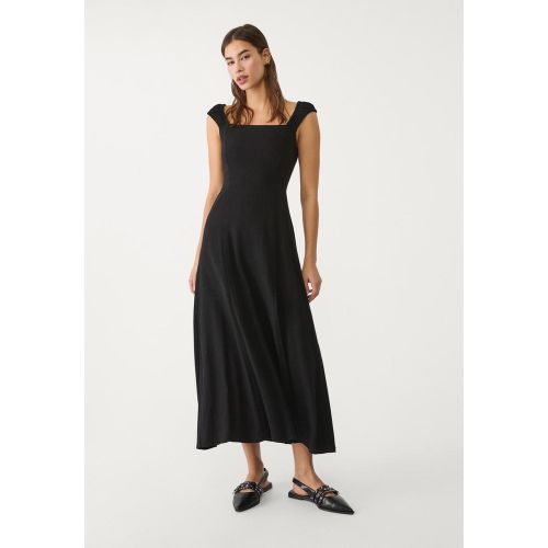 Robe fluide midi croisée dos en lin XS - Stradivarius - Modalova
