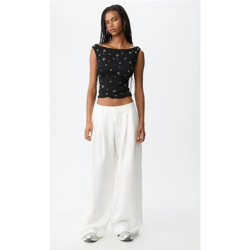 Pantalon habillé wide leg à pinces Écru 32 - Stradivarius - Modalova