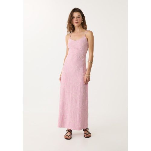 Robe longue brodée lin XS - Stradivarius - Modalova