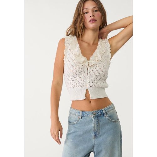 Débardeur en maille dentelle à volants XS - Stradivarius - Modalova
