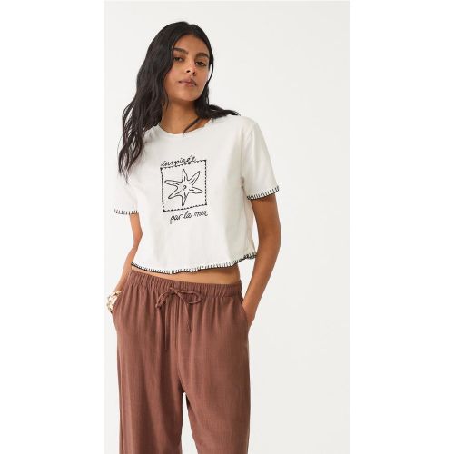 T-shirt court brodé Écru XS - Stradivarius - Modalova