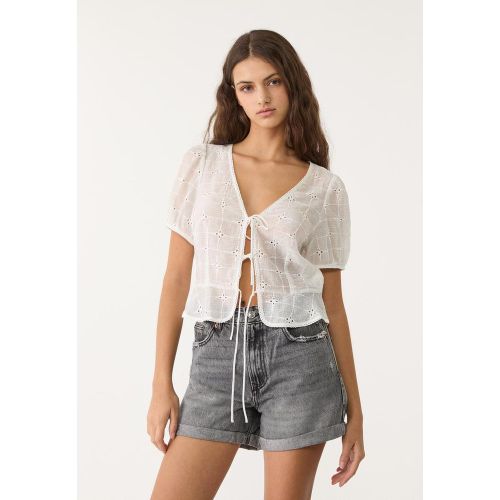 D83 Short mom fit DENIM GRIS FONCÉ DÉLAVÉ 32 - Stradivarius - Modalova