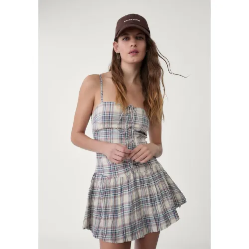 Robe courte bouffante à carreaux XS - Stradivarius - Modalova