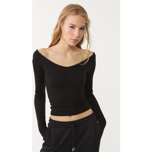 T-shirt côtelé à col en V XS - Stradivarius - Modalova