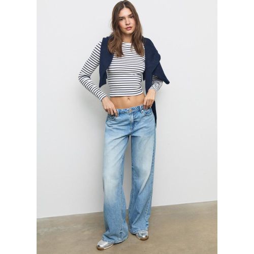 T-shirt basique à manches longues en coton rayé XS - Stradivarius - Modalova