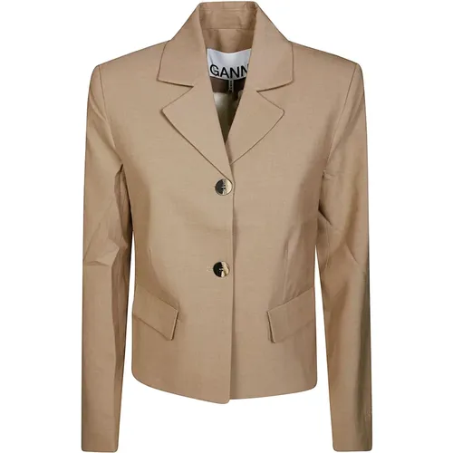 Ganni - Jackets > Blazers - Beige - Ganni - Modalova