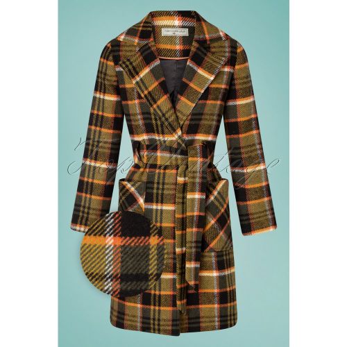 Manteau à Carreaux Let's Cozy Up années 60 en Tartan et Moutarde - Mademoiselle YéYé - Modalova