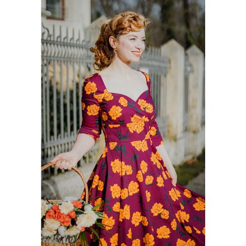 Exclusivité TopVintage ~ Robe Corolle Fleurie Manches 3/4 Amelia Années 50 en Violet Magenta - topvintage boutique collection - Modalova