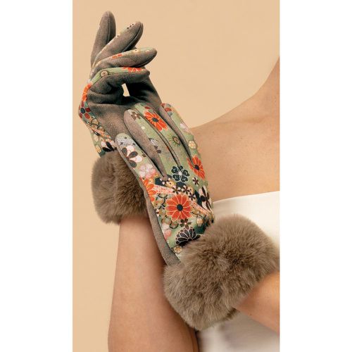 Gants Bernadette Floral Folk Art en Simili-daim Olive et Rouille - powder - Modalova