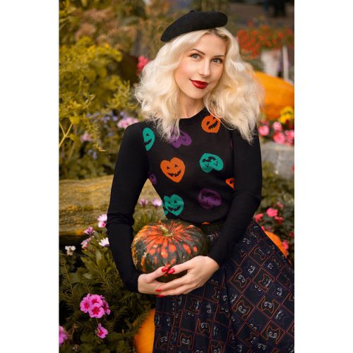 Pull Heart Halloween en Noir - Banned Retro - Modalova