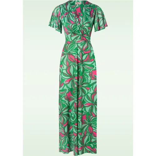 Robe longue abstraite Laurie en turquoise et rose - vintage chic for topvintage - Modalova