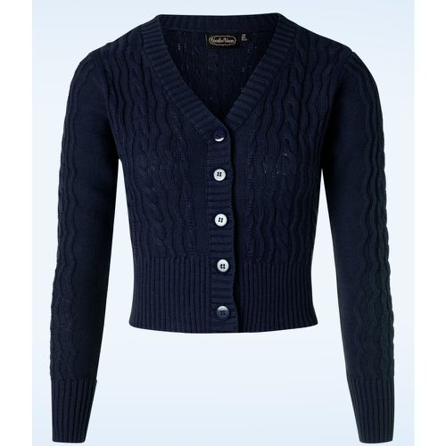 Mabel Cropped Cardigan Années 50 en Marine - Vixen - Modalova