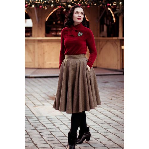 Sophie Wool Check Skirt Années 40 en Brun - Timeless - Modalova