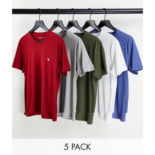 Lot de 5 t-shirts avec logo emblématique - Rouge/gris/vert/blanc/bleu - Abercrombie & Fitch - Modalova
