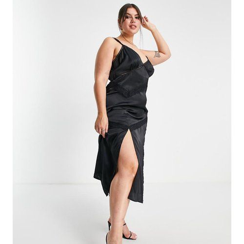 ASOS DESIGN Curve - Robe nuisette mi-longue en satin avec empiècement en dentelle - ASOS Curve - Modalova