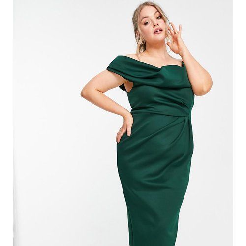 ASOS DESIGN Curve - Robe fourreau mi-longue à épaules tombantes effet drapé - forêt - ASOS Curve - Modalova