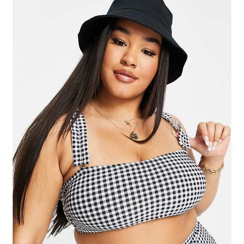 New Look Curve - Haut de bikini bandeau à bretelles volantées motif vichy - New Look Plus - Modalova