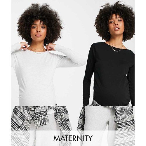 River Island Maternité - Lot de 2 t-shirts à manches longues - Gris et noir - River Island Maternity - Modalova