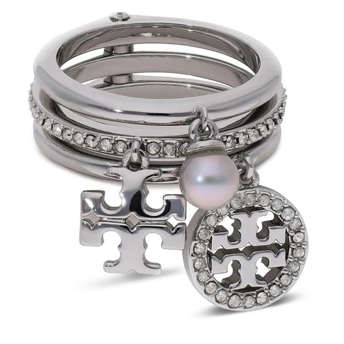 Bague Tory Burch Miller Pave Charm Ring 76348 Tory Silver/Crystal/Pearl 047 - Chaussures.fr - Modalova