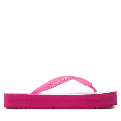 Tongs Calvin Klein Jeans Beach Sandal Flatform Monologo YW0YW01617 Fucsia Fedora/Bright White 0J3 - Chaussures.fr - Modalova