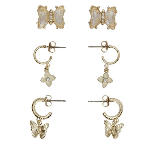 Set de 3 paires de boucles d'oreilles Pieces Miduma 17146774 Gold Colour/Multi - Chaussures.fr - Modalova