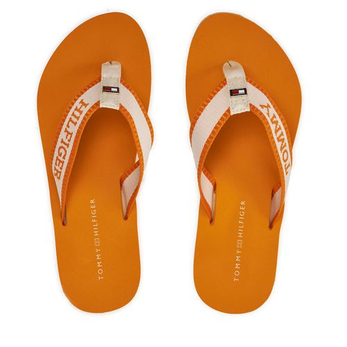 Tongs Tommy Hilfiger Hilfiger Webbing Pool Slide FW0FW07859 Orange - Chaussures.fr - Modalova
