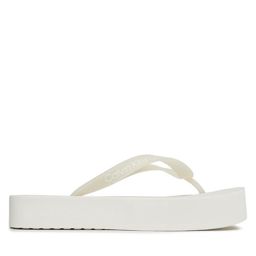 Tongs Calvin Klein Jeans Beach Sandal Flatform Logo YW0YW01092 Creamy White/Bright White YBI - Chaussures.fr - Modalova