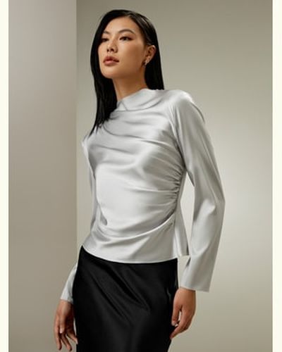 LILYSILK Chemisier Soie Demi Col Roulé Manches Longues Vague Oblique Soie Charmeuse Légèreté Luxueuse Texture Luxueuse 34 - LILYSILK - Modalova