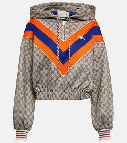 Sweat-shirt à capuche raccourci en coton mélangé à logo - Gucci - Modalova
